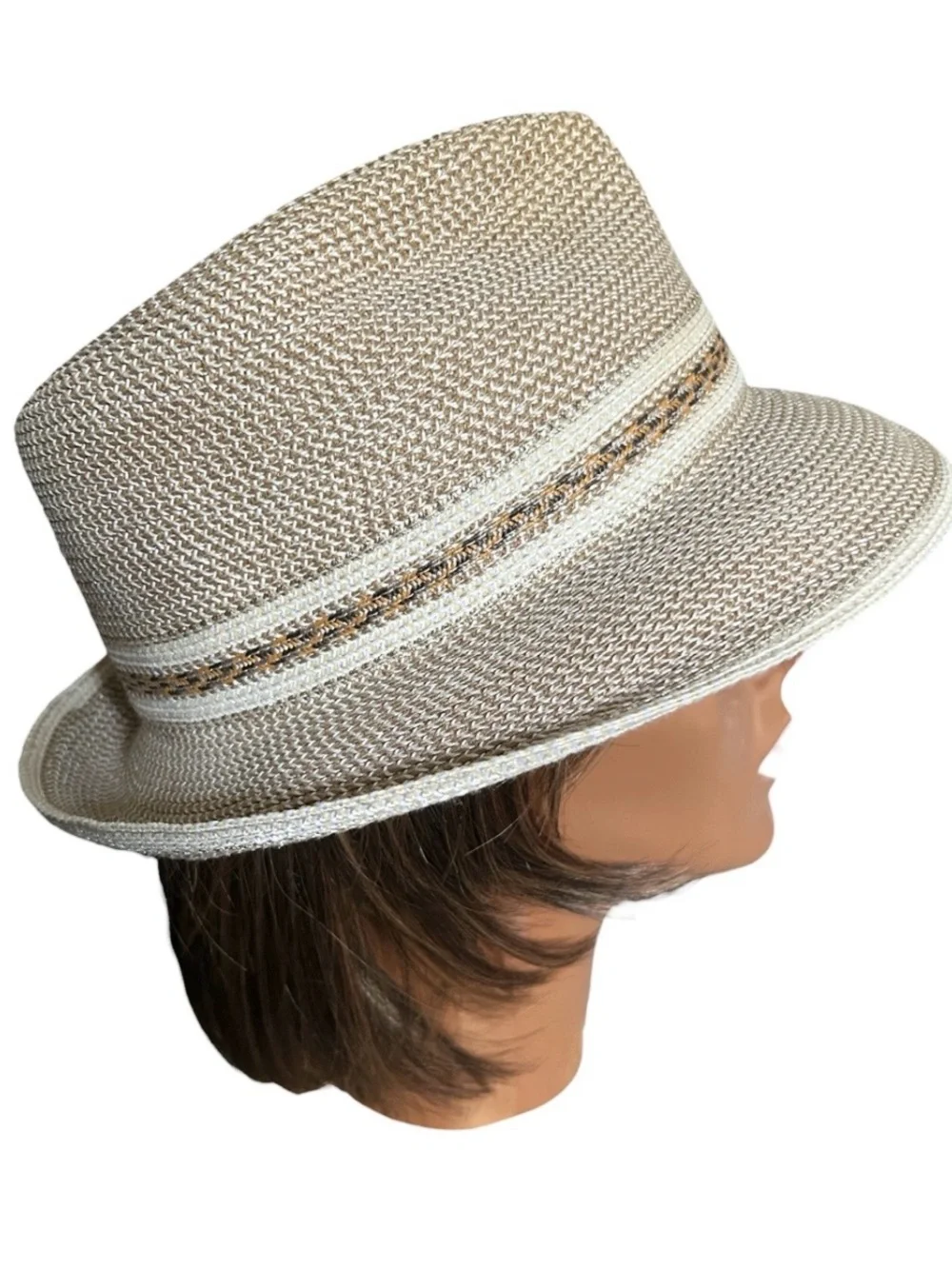 Eric Javits Women's Classic Straw Fedora Peanut & White Packable Lightweight Hat - Picture 2 of 9